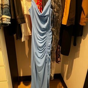 Elegant Blue Ruched Women's Dress